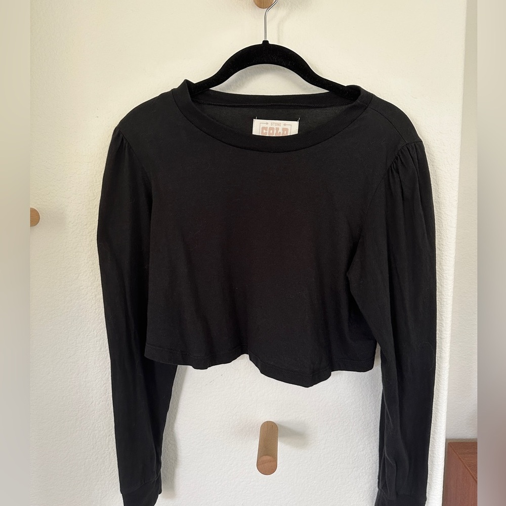 Stone Cold Fox cropped ruffle shoulder T-shirt